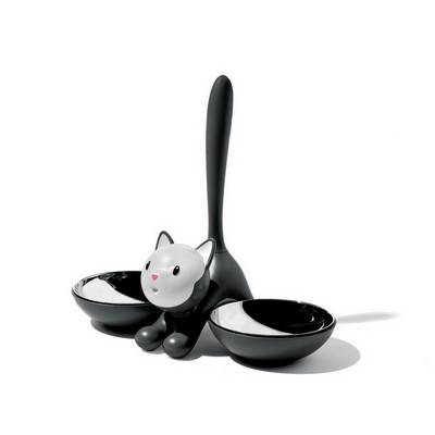 Alessi-Tigrito Cat Bowl en resina, negro y 18/10 de acero inoxidable
